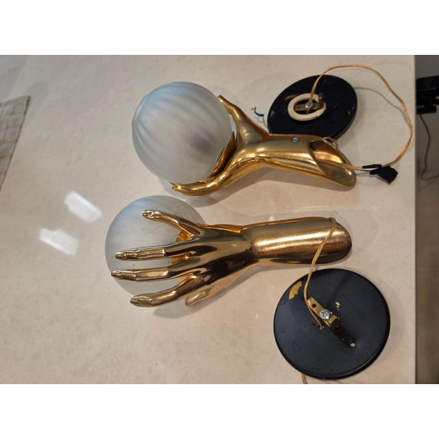 Mid-Century Modern Vintage Maison Arlus Gold Bronze Hand Held Globe Sconces - a Pair For Sale - Image 3 of 7
