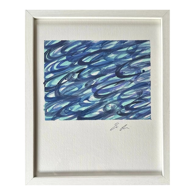 Erin Simon Original “Scrolling” in Blues Framed in White For Sale