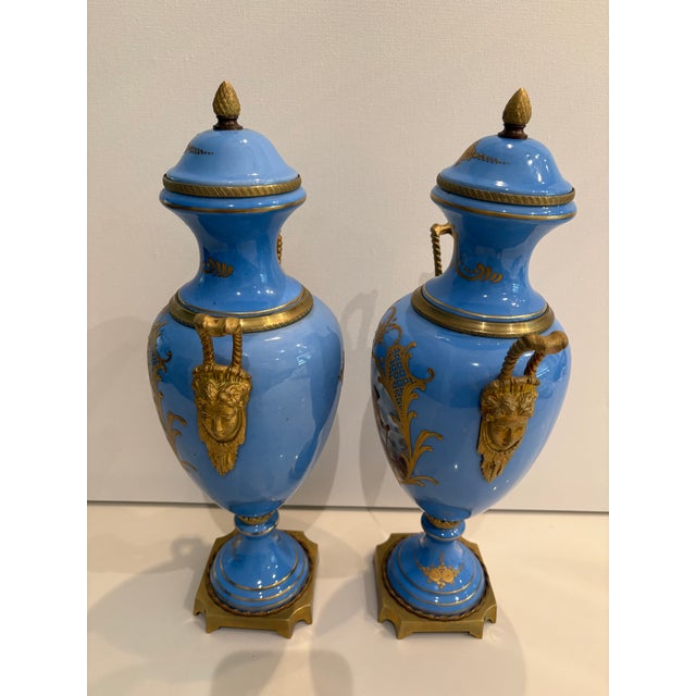 Pair of Stunning Late 19th Century Hand-Painted French Sevres Urns For Sale - Image 9 of 15