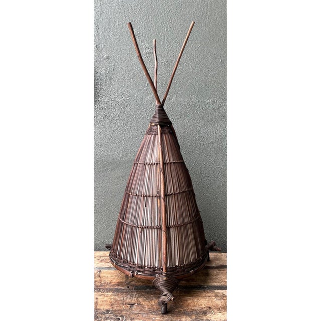 Wood Vintage Japanese Woven Reed Lamp For Sale - Image 7 of 18