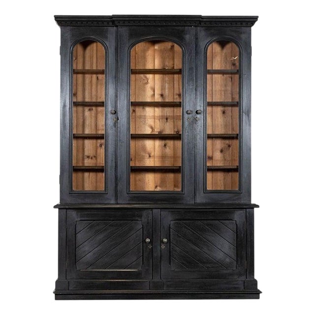 Large 19th Century English Ebonised Oak Glazed Bookcase, 1880s For Sale