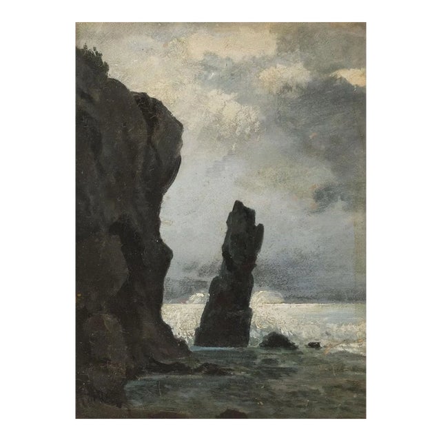 Faraglioni in Capri - Original Oil on Table by M. Roeder - Early 20th Century Early 20th Century For Sale