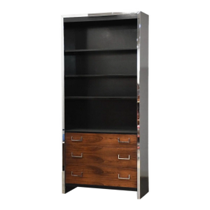 1960s Milo Baughman Style Chrome Rosewood Bookcase John Stuart