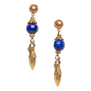 Late 20th Century Pair of 22K Gold and Lapis Lazuli Earrings by Deborah Lockhart Phillips For Sale