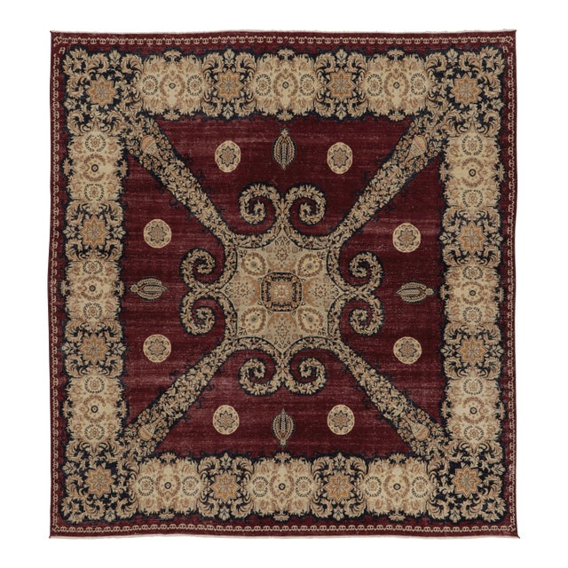 Vintage Persian Tabriz Rug, Burgundy With Rare Floral Medallion - Rug & Kilim For Sale