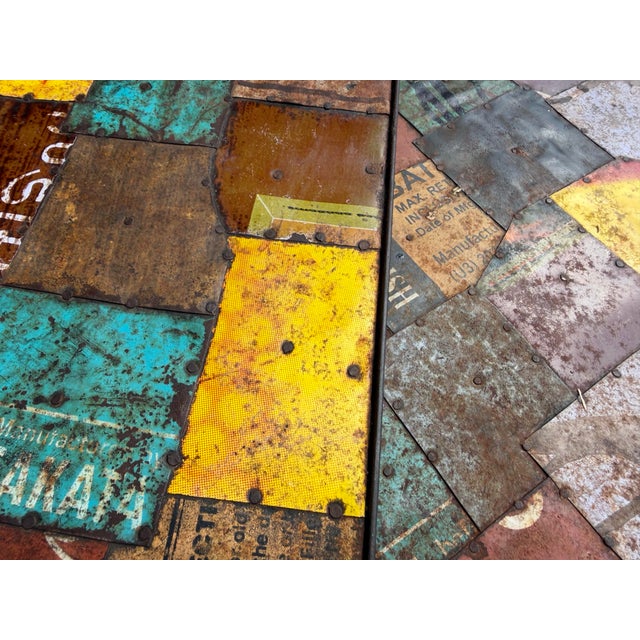 Vintage Industrial Reclaimed Metal Signage Nesting Tables - Pair For Sale - Image 10 of 11