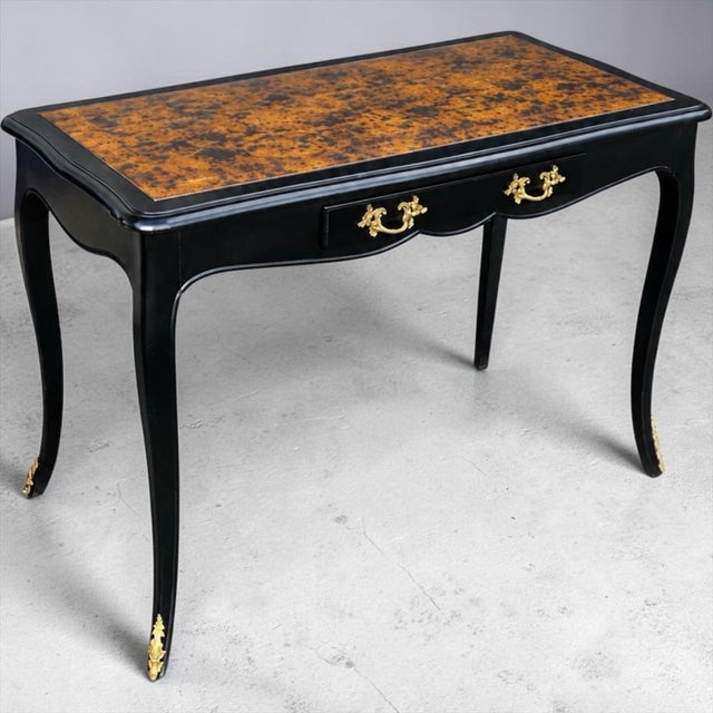 Mid 20th Century French Louis XIV Style Desk With Gilt Bronze Ormolu & Faux Tortoise Finish For Sale - Image 5 of 6