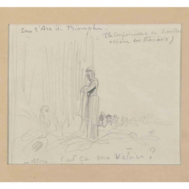 Jean-Luis Forain, Sous l'Arc de Triomphe, Pencil Drawing, Late 19th Century For Sale - Image 3 of 3