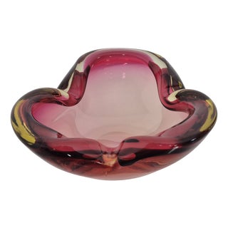 Pink and Yellow Murano Glass Ashtray, Italy, 1960s For Sale