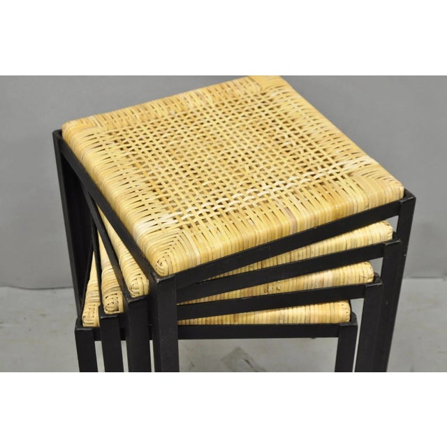 Mid-Century Modern Mid Century Modern Danny Ho Fong Tropi-Cal Iron Cane Side Table Stool - Set of 4 For Sale - Image 3 of 18
