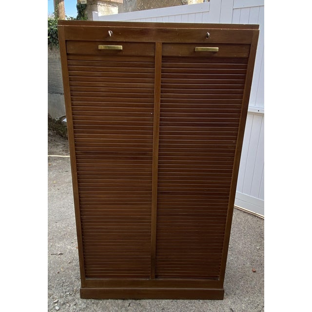 Oak Double-Column Roll-Top Filing Cabinet, 1950s For Sale - Image 10 of 18