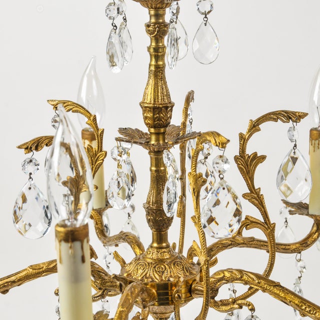 Vintage Brass and Crystal Chandelier Petite 5 Arm Made in Spain For Sale - Image 4 of 13