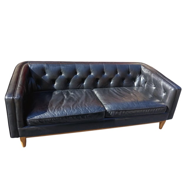 Experience the Classic Heritage &Contemporary Clean Lines With the Monrowe Leather Loveseat With a Custom Ottoman For Sale In Raleigh - Image 6 of 11