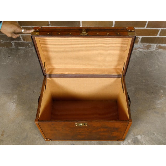 English Turn of the Century Leather Trunk with Brass Accents and Monogram, 1900s For Sale - Image 12 of 12