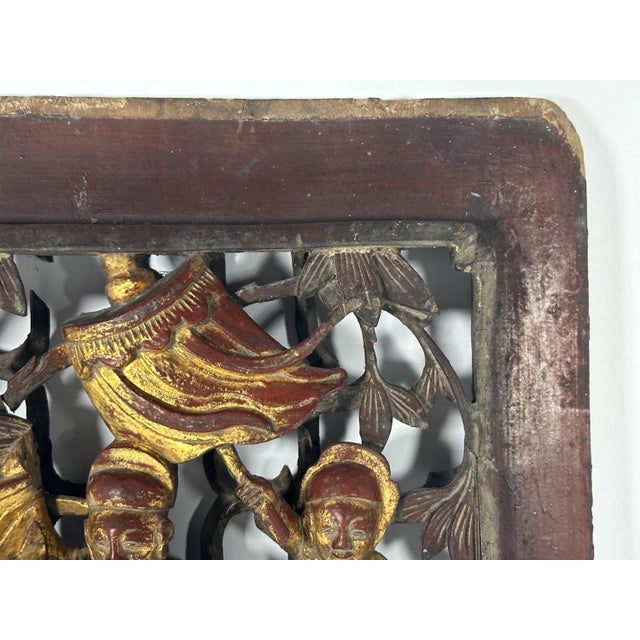Chinese Antique Gilt Lacquered Chinese Panel: Horse & Warriors, Qing Dynasty For Sale - Image 3 of 10