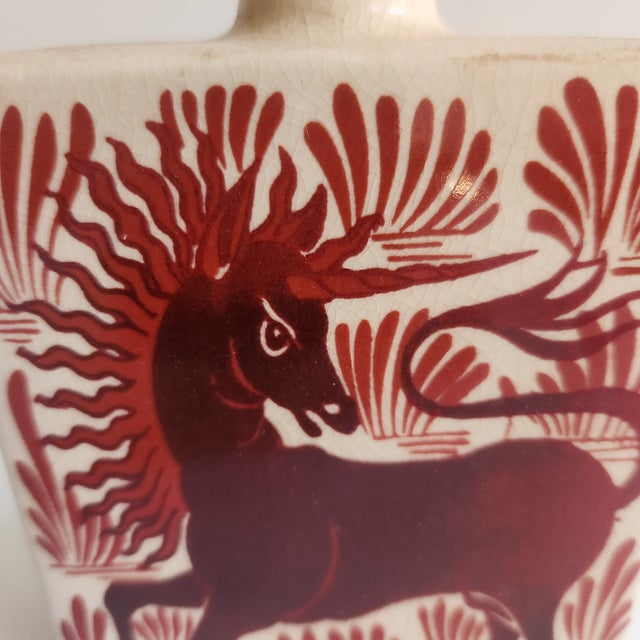 A hand painted square mid century vase from Sweden. Beautifully decorated.