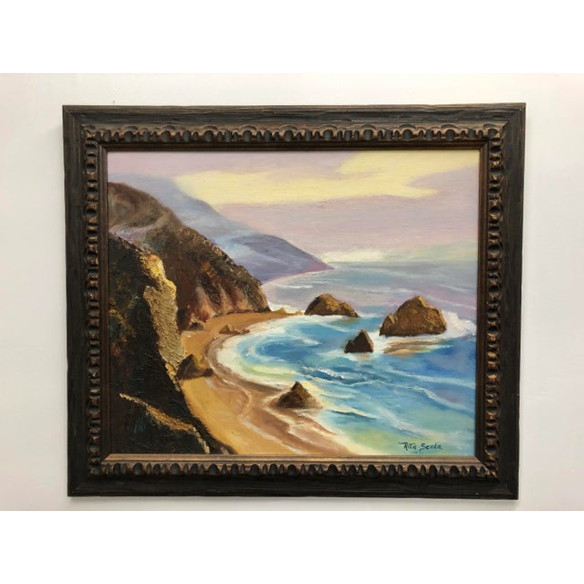1970s Large Vintage Rocky Coastal Seascape Original Oil Painting, Framed For Sale In Boston - Image 6 of 7