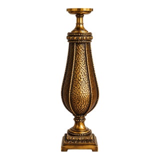 Vintage Tuscan Gold Mosaic Pillar Candle Holder With Ornate Details For Sale