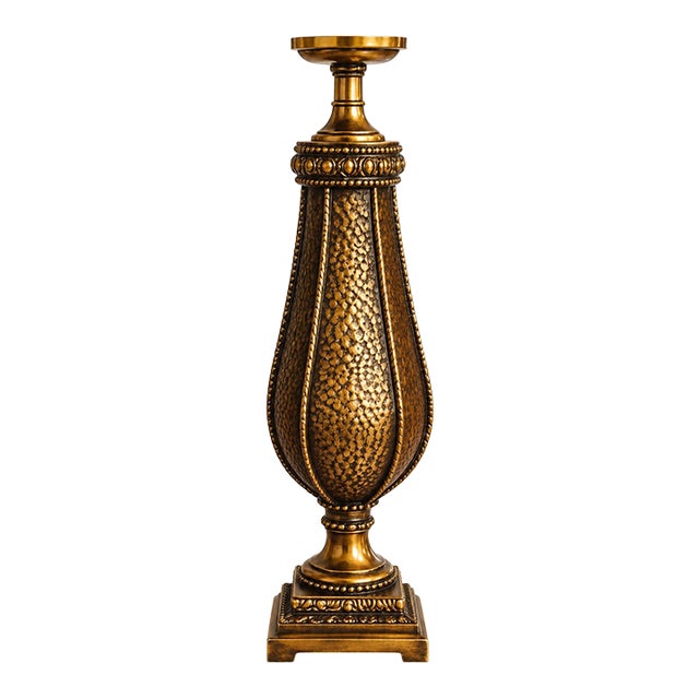 Vintage Tuscan Gold Mosaic Pillar Candle Holder With Ornate Details For Sale