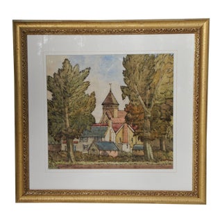 Early 20th Century "Eggington, Beds. St. Michaels & All Angels" Watercolor Painting, Framed For Sale