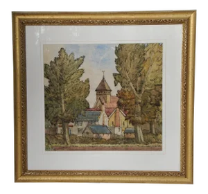 Early 20th Century "Eggington, Beds. St. Michaels & All Angels" Watercolor Painting, Framed