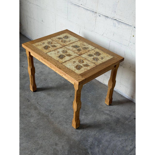 Brown Oak Tile Coffee Table With Leaf Print Danish Mid-Century Modern 1960s For Sale - Image 8 of 9