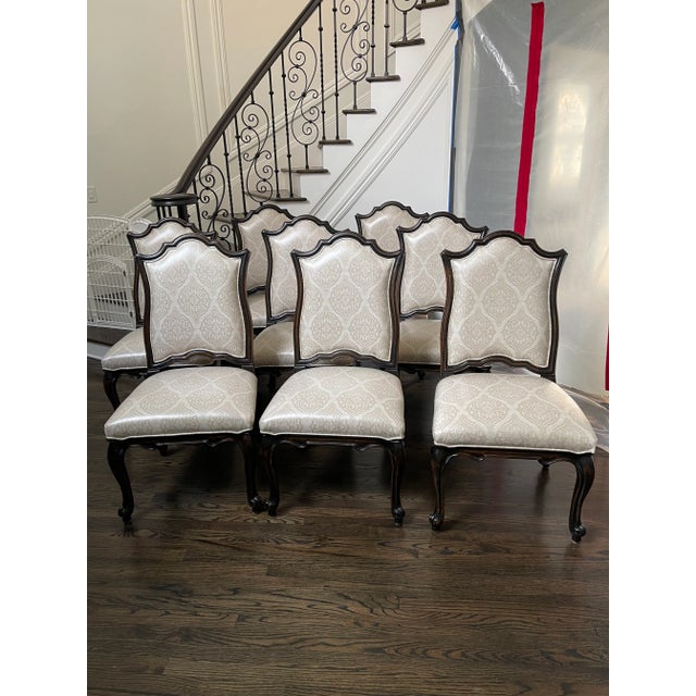 Fairfield Carved Wood & Taupe Velvet Dining Chairs - Set of 8 For Sale - Image 9 of 9