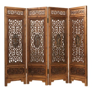 Chinese Screen with Carved Figures For Sale