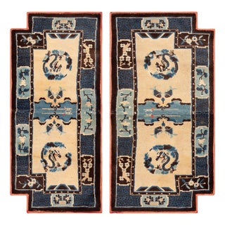 Nazmiyal Collection Pair of Antique Chinese Ningxia Pillar Rugs For Sale
