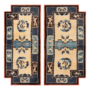 Nazmiyal Collection Pair of Antique Chinese Ningxia Pillar Rugs