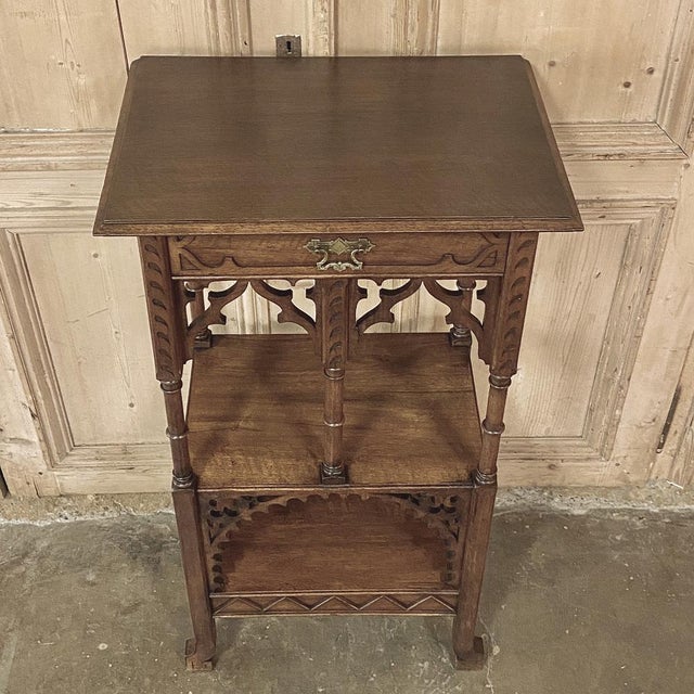19th Century French Walnut Gothic Pedestal ~ Etagere End Table For Sale - Image 9 of 15