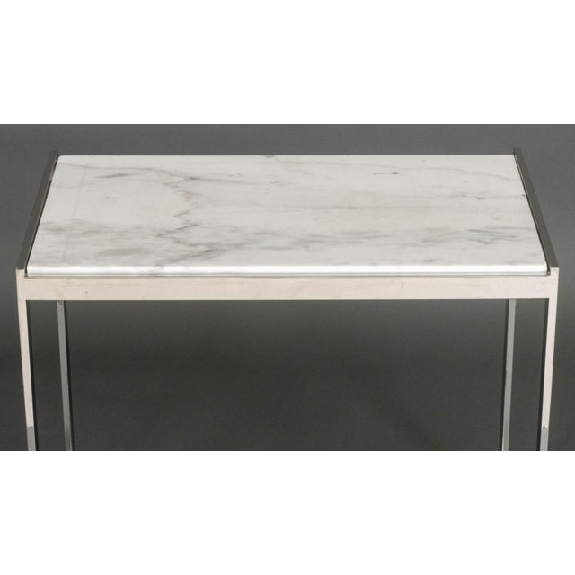 Metal Modern Vintage Carrara Marble Top Chrome Side Table For Sale - Image 7 of 11