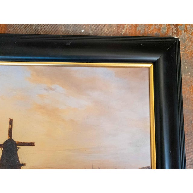 19th Century Dutch Luminist Old Master Style Oil Painting With Windmill For Sale In New York - Image 6 of 18