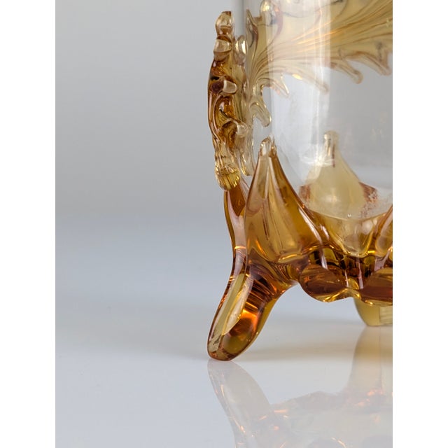 French Art Nouveau Uranium Glass Bottle with Amber Leaves, 1890s For Sale - Image 12 of 14