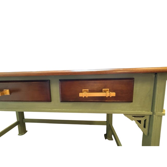 Olive Custom Refinished Hand-Painted 3-Drawer Writing Desk For Sale - Image 8 of 9