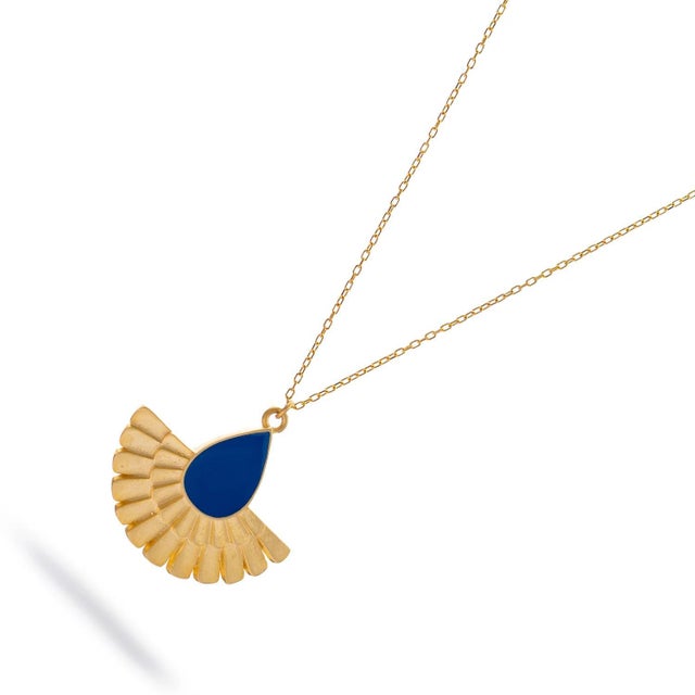 Gold Mystic Ra Blue Enamel Gold Necklace For Sale - Image 8 of 9