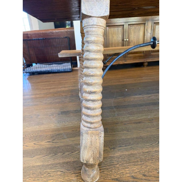 Camel Rough Hewn Dining Table With Bench Seating For Sale - Image 8 of 8