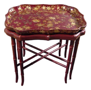 Burgundy Papier-Mâché Lacquered Tray and Base by Henry Clay