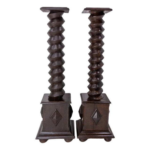 19th Century French Wine Press Screw Pedestals Plant Holders, Set of 2 For Sale