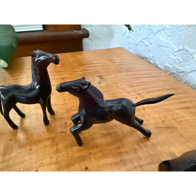 Vintage Carved Dark Wood Horse Figurines, Set of 5 Miniatures For Sale - Image 6 of 9