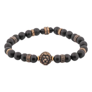 Black Onyx Stone King Lion Beaded Bracelet For Sale