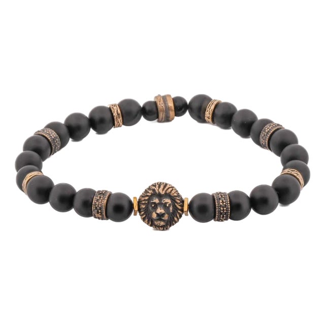 Black Onyx Stone King Lion Beaded Bracelet For Sale