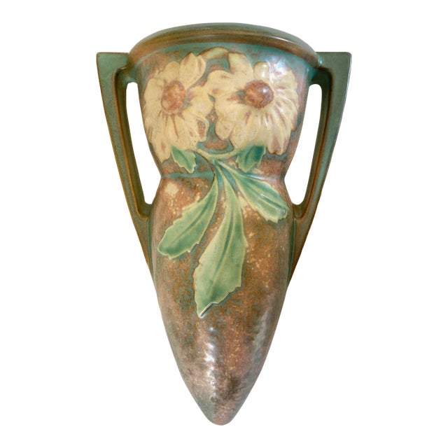 Vintage Arts & Crafts Roseville Dahlrose Wall Pocket Vase 368 For Sale