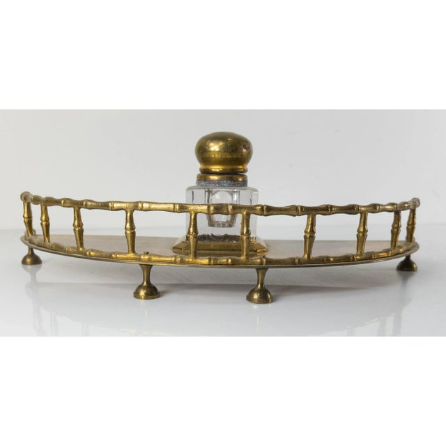 English 19th Century English Faux Bamboo Brass Inkwell Desk Set For Sale - Image 3 of 11