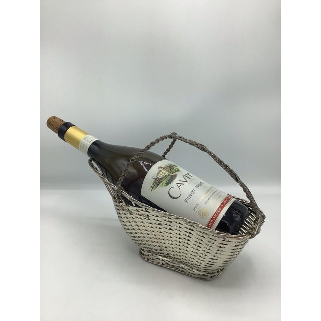 Vintage French hand woven, silver plated, wine basket/caddy. Likely attributed to Christofle as evident by the intricate...