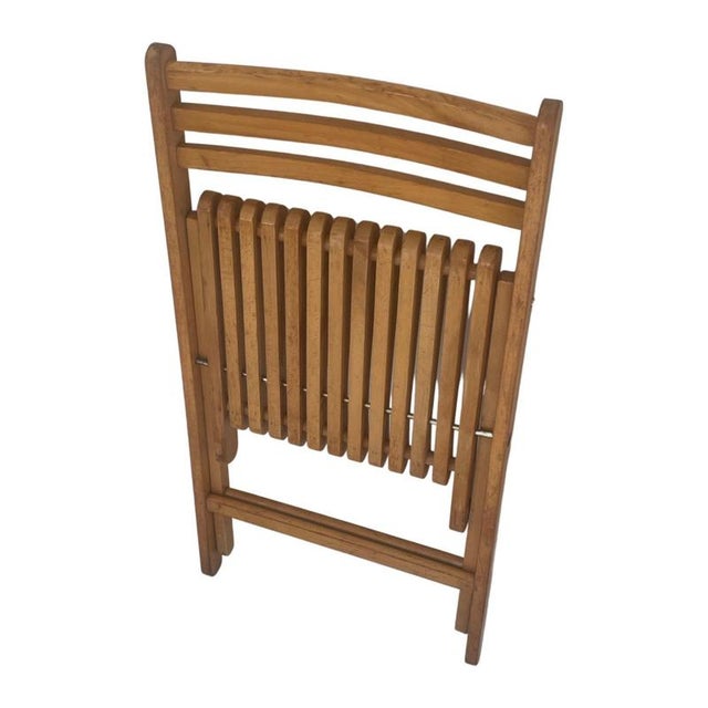 Vintage Folding Chair with Curved Seat in Light Oak For Sale - Image 6 of 11