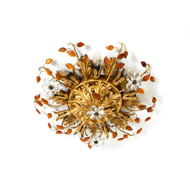 A very elegant, rare, and large 1960s florentine ceiling lamp. Manufacturer: banci firenze. Made in italy. a highly...