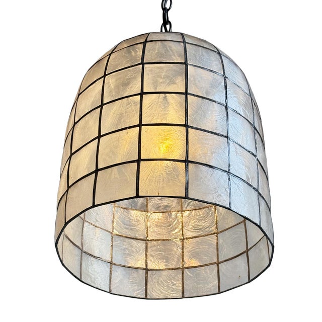 Capiz Shell Bell Pendant Light Medium For Sale In Los Angeles - Image 6 of 13