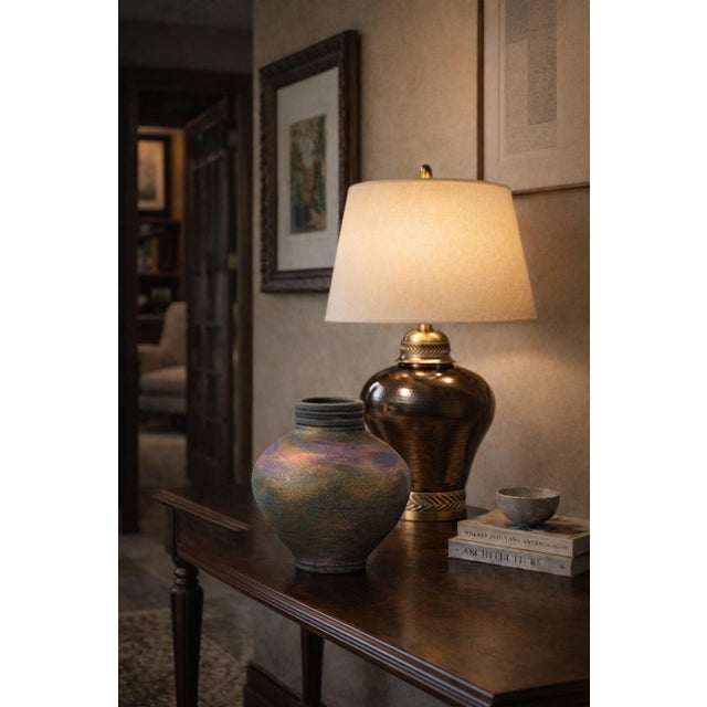 Signed Studio Art Pottery Vessel With Iridescent Reduction Glaze (Monogram Jw) For Sale In Los Angeles - Image 6 of 8