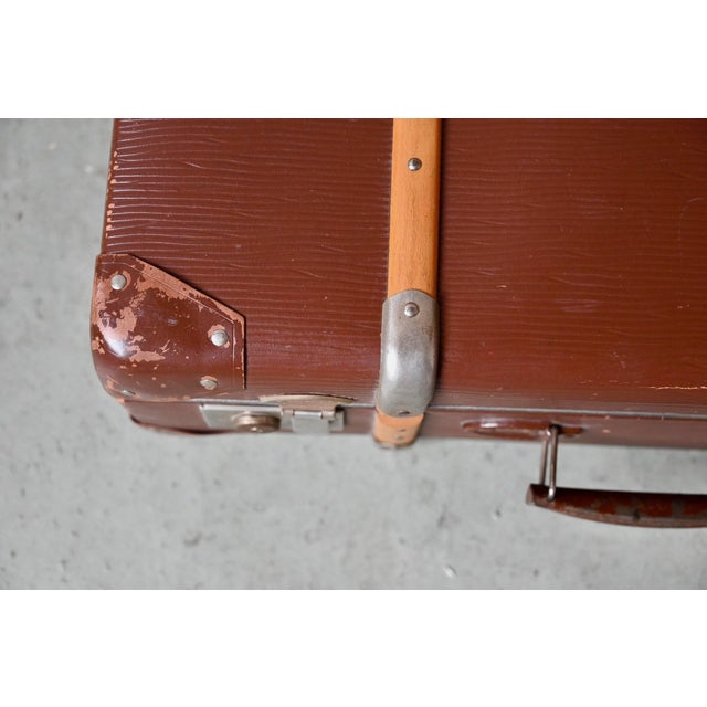 Vintage Travel Suitcase with Rigid Cardboard and Wooden Handles, 1940s For Sale - Image 6 of 11